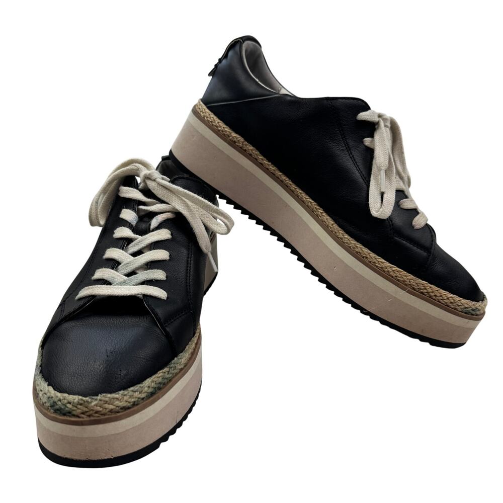 Dolce Vita Tinley Lace Up Platform Black Leather Sneakers Women's Size 9.5